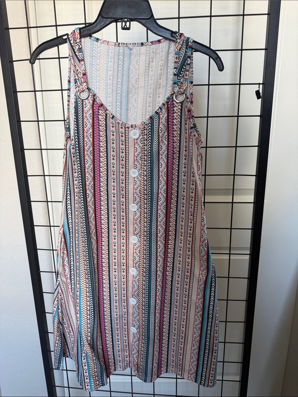 Amazon Striped Tribal Print Mini Dress — Cream, Black, Pink, Teal